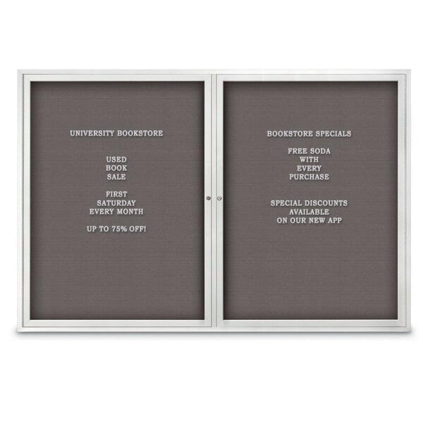 48"x24" 1-Door Enclosed Outdoor Letterboard, Grey Felt/Satin Alum